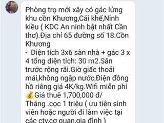 Cho thuê phòng trọ giá rẻ ninh kiều