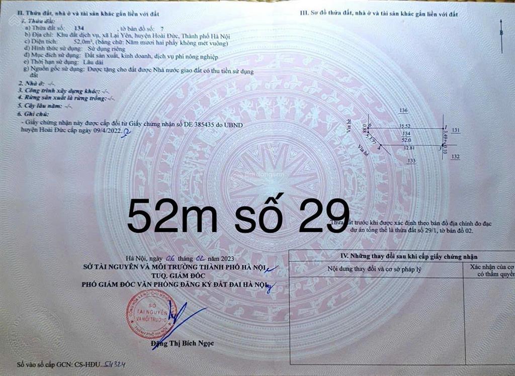 Bán 52m2 đất dịch vụ lại yên giá rẻ giật mình