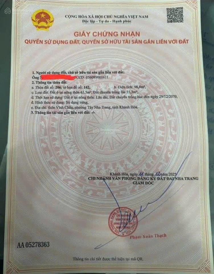 Đất vĩnh châu vĩnh hiệp (phường tây nha trang) giáp kdt mỹ gia cực rẻ ngang 7m