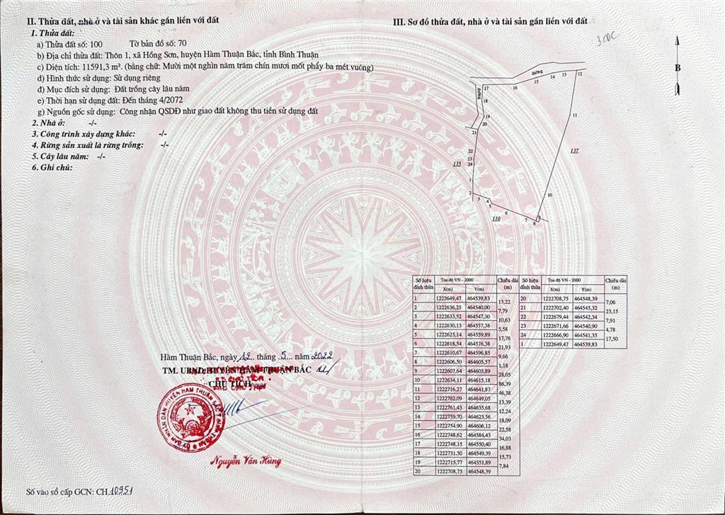 Chính chủ bán gấp 11.591.3m2 sát sân bay phan thiết, ô tô vào tận nơi cực kỳ phù hợp làm farm stay