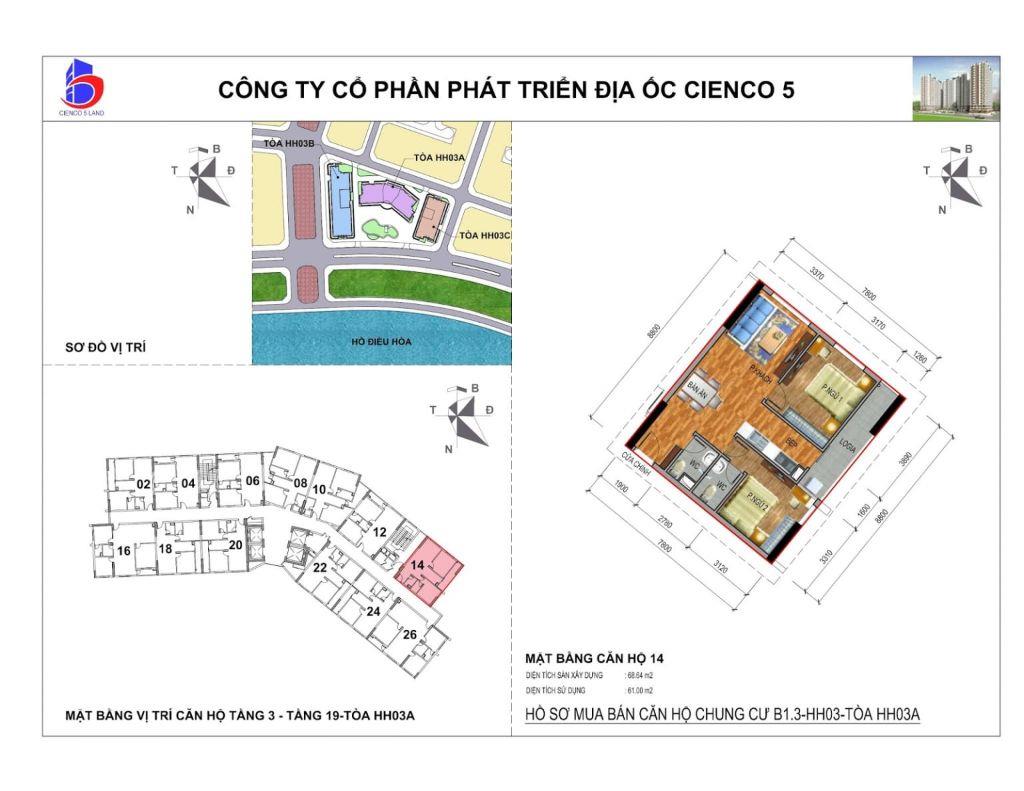 Bán căn góc chung cư HH03A - Khu B1.3 Thanh Hà Cienco 5, giá 2,8 tỷ