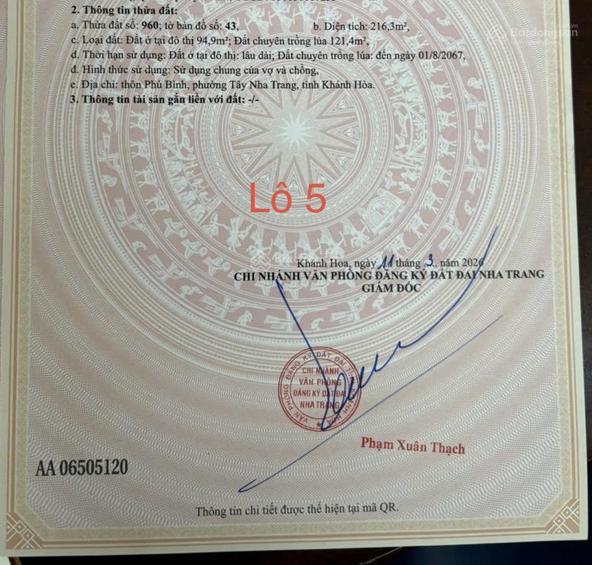 Siêu phẩm đầu tư lô mặt tiền lương định của vĩnh thạnh (phường tây nha trang) giá 2,99 tỷ