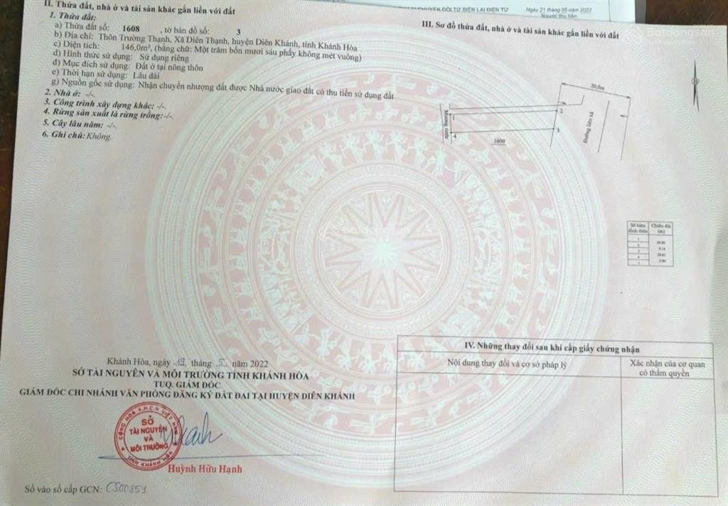 Bán đất diên thạnh (nay là diên lạc) mặt tiền đường nhựa, kinh doanh tốt, 146m2 giá chỉ 1.6 tỷ
