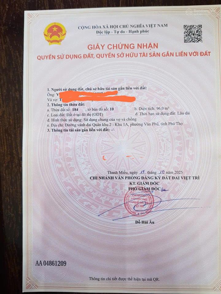 Bán gấp lô đất đẹp 96m2 vân phú  mặt tiền nở hậu lộc phát  gần đền hùng