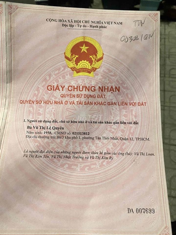 Bán Nhanh Căn nhà Cấp 4  1/ trường chinh Đường bàn cờ chợ lạc quang
