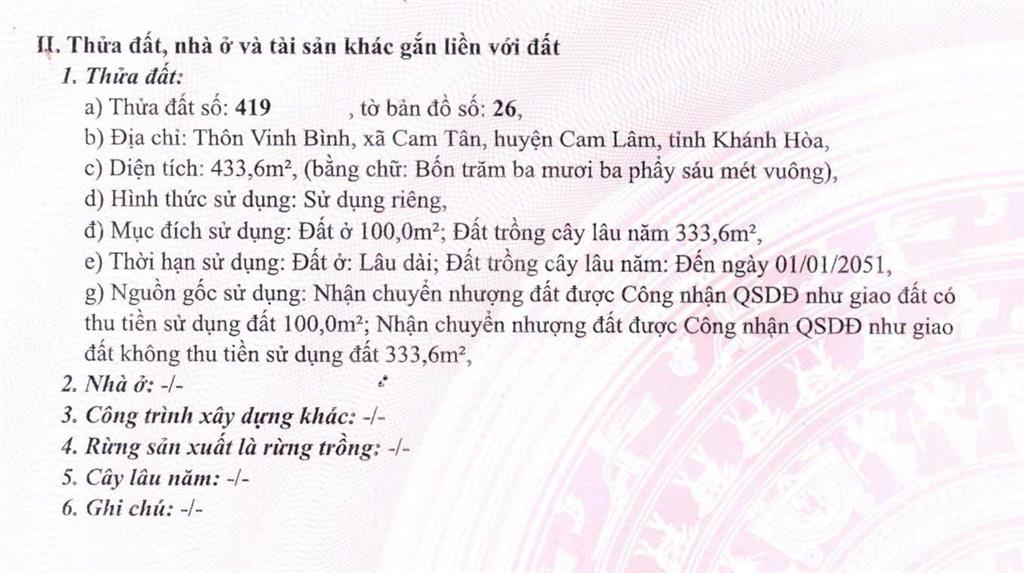 433m2 full thổ cư xã cam lâm mới ngang 12m có thể tách được 2 mảnh. giá đầu tư sinh lời ngay