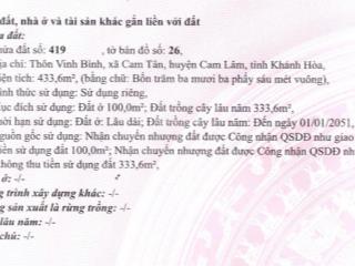 433m2 full thổ cư xã cam lâm mới ngang 12m có thể tách được 2 mảnh. giá đầu tư sinh lời ngay