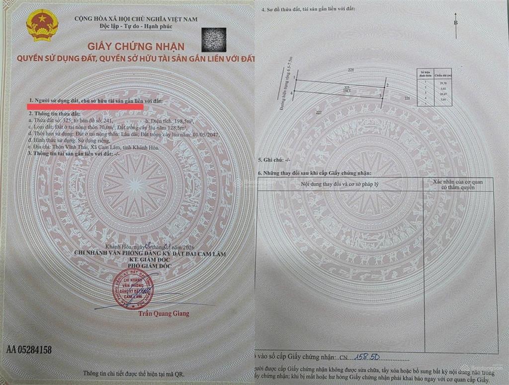 Chủ cần bán nhanh lô đất thổ cư thuộc xã cam lâm, đất an toàn đường 8m.  0935 763 ***