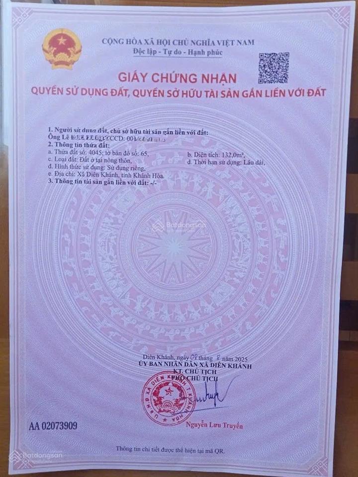 Lô đất phú an nam 2 diên an diên khánh ngang 6m sổ đỏ riêng xây dựng tự do giá chỉ 30.5 triệu/m2