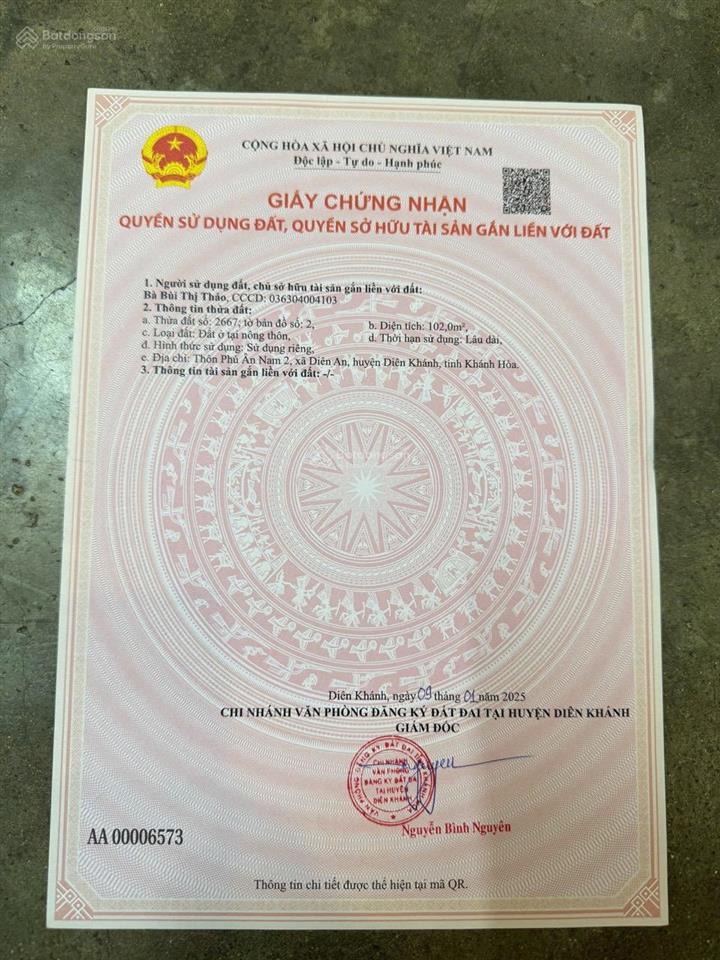 Lô đất phú an nam 2 diên an diên khánh ngang 6m sổ đỏ riêng xây dựng tự do giá chỉ 30.5 triệu/m2