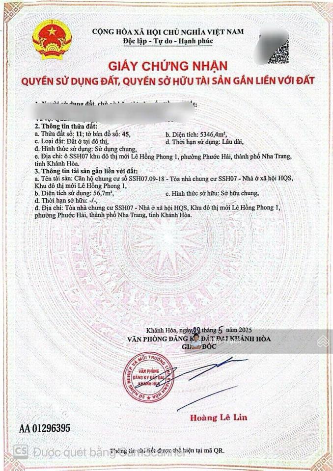 Bán căn hộ ssh 07 hà quang 1 nha trang tầng 9 sổ riêng full nội thất mới vào ở luôn
