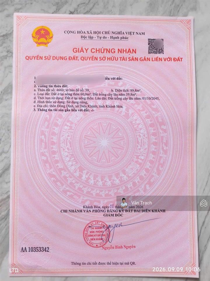 Bán đất mặt tiền huỳnh thúc kháng diên toàn diên khánh full thổ cư giá chỉ 2,35 tỷ thương lượng