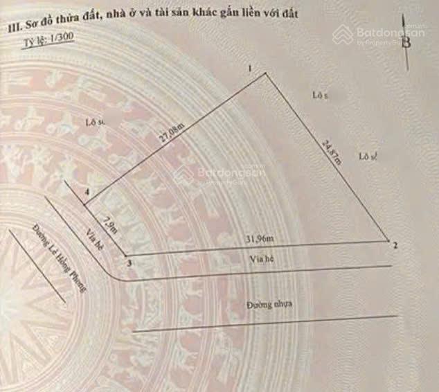 02 lô liền kề mặt đường lê hồng phong  780m2  ngang 20,3m  lô góc  giá bán 150 tr/m2