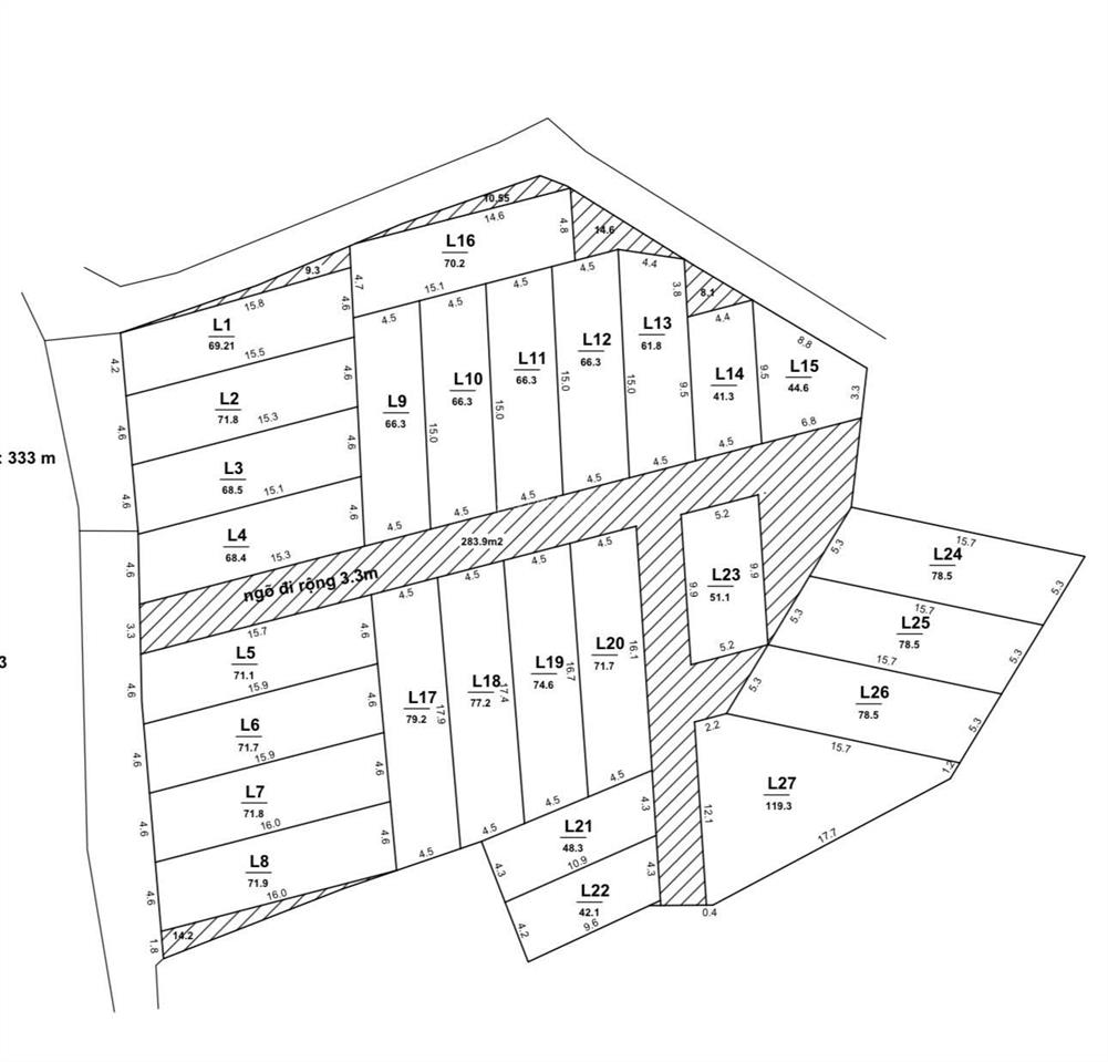 Lô đất tại bàng la, đồ sơn  2222m2  2 cạnh giáp ngõ  ô tô vào đất  chia lô được  giá 9,9 tr/m2