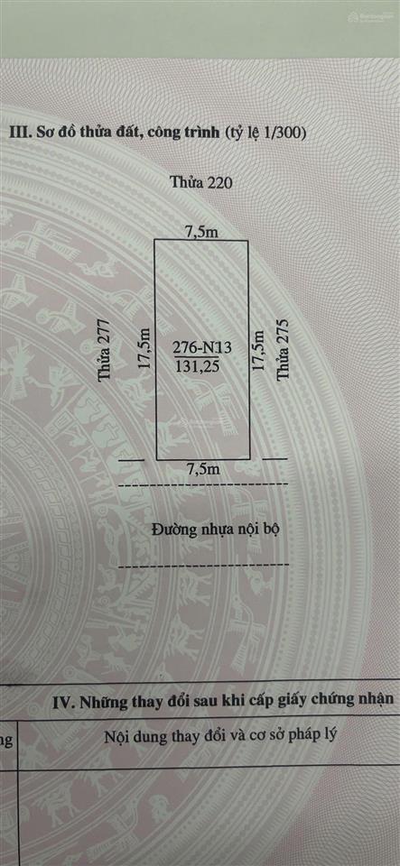 Lô đất áp góc kđt vườn hồng, sát khu dân cư  131,25m2  mt 7,5m  giá 60 tr/m2