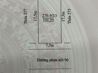 Lô đất áp góc kđt vườn hồng, sát khu dân cư  131,25m2  mt 7,5m  giá 60 tr/m2