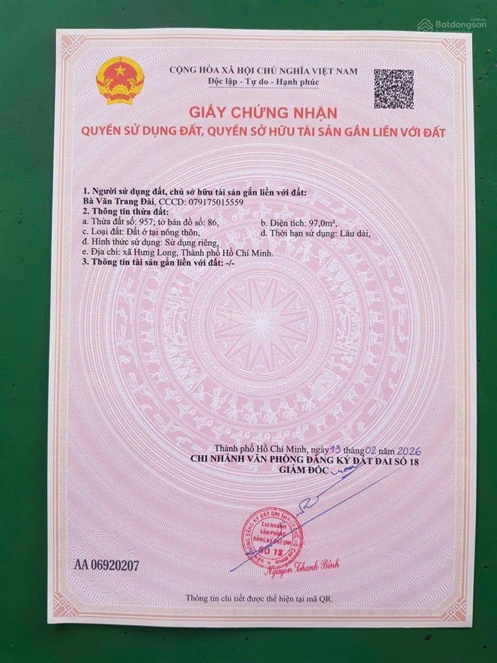 Bán đất thổ cư 100m2 5x20m giá 2 tỷ thương lượng ở xã qui đức huyện bình chánh hồ chí minh
