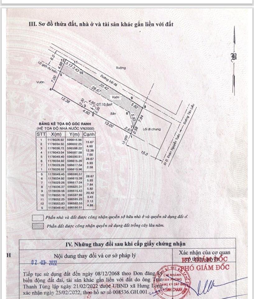 Bán đất mt tân liễu hưng long bình chánh dt 365 m2 216m2 thổ cư góc 2 mặt tiền giá 7tỷ thương lượng