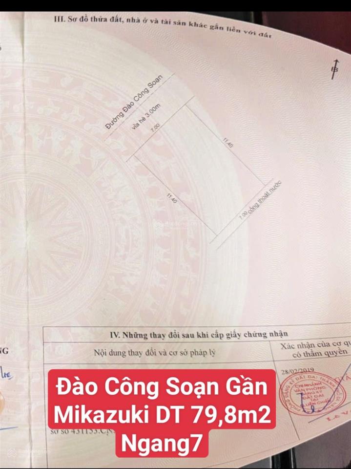 Đất biển xuân thiều gần mikazuky đường đào công soạn cả 2 lô liền kề ngang 14m