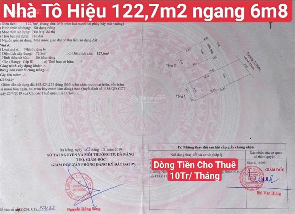 Nhà tô hiệu 122m2 mặt tiền kinh doanh thu nhập 10tr/tháng
