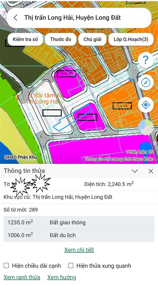 Cần bán 5041.8m² đất long hải, quy hoạch du lịch, đất giao thông