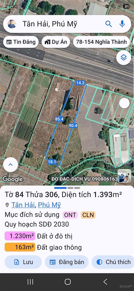 Bán lô đất mặt tiền ql 51, đối diện ubnd xã tân hải