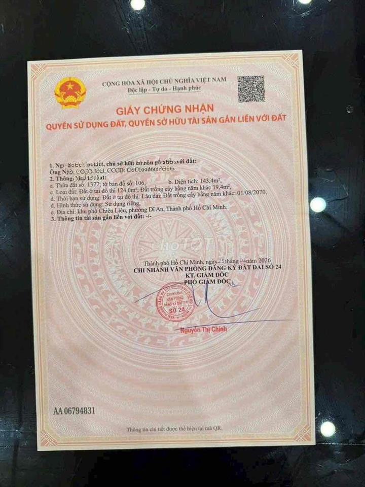 Bán Đất 144m Mặt Tiền Kinh Doanh , Dĩ An , Giá siêu mềm cho Vị Trí KD