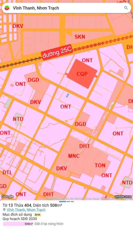 508m2 gần đường 25c đi sân bay long thành. đường xe hơi, quy hoạch ont. sổ riêng. giá chỉ 1.5 tỷ