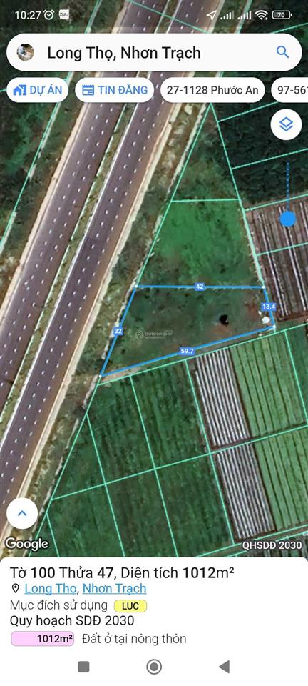 Chủ địa phương bán đất chia tài sản full hồng (ont) mt đường d9 (47m), 1012m2, giá 4,3tr/m2. shr