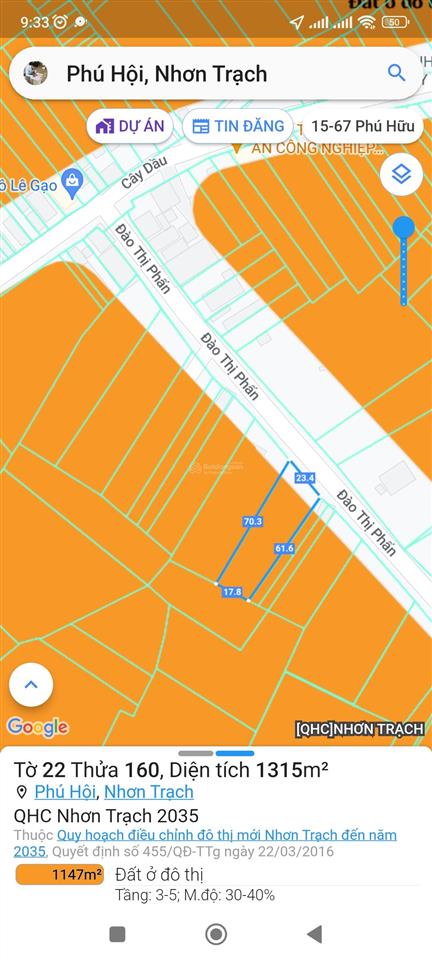 Mặt tiền nhựa đào thị phấn trung tâm huyện. 1315m2 qh ont, khu dân cư đông, kẹt bán 6.5tr/m2, shr