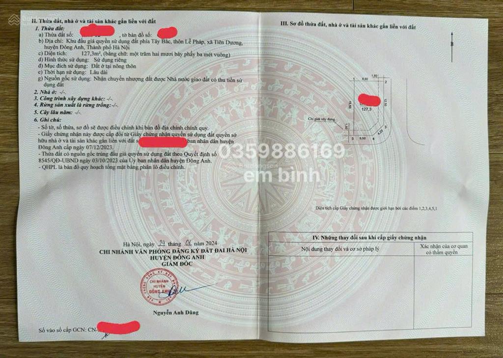 Bán đất đấu giá tây bắc lễ pháp  tiên dương  đông anh, hà nội