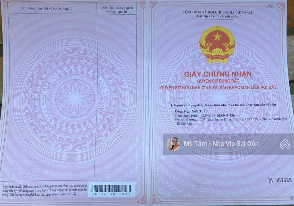 Chỉ nhỉnh 23 tỷ mặt tiền số 7 trần quang khải,tân định,quận 1. dt công nhận 53m24 tầng 6 phòng ngủ