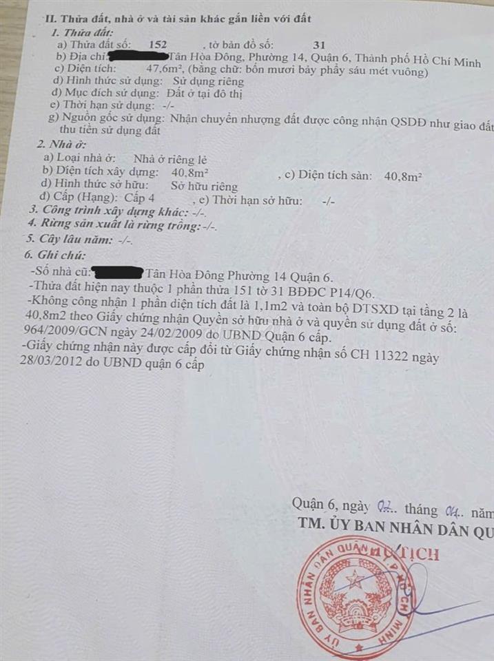 BÁN NHÀ HẺM 3M (BG) TÂN HÒA ĐÔNG, P.14, Q.6, 5,2 TỶ