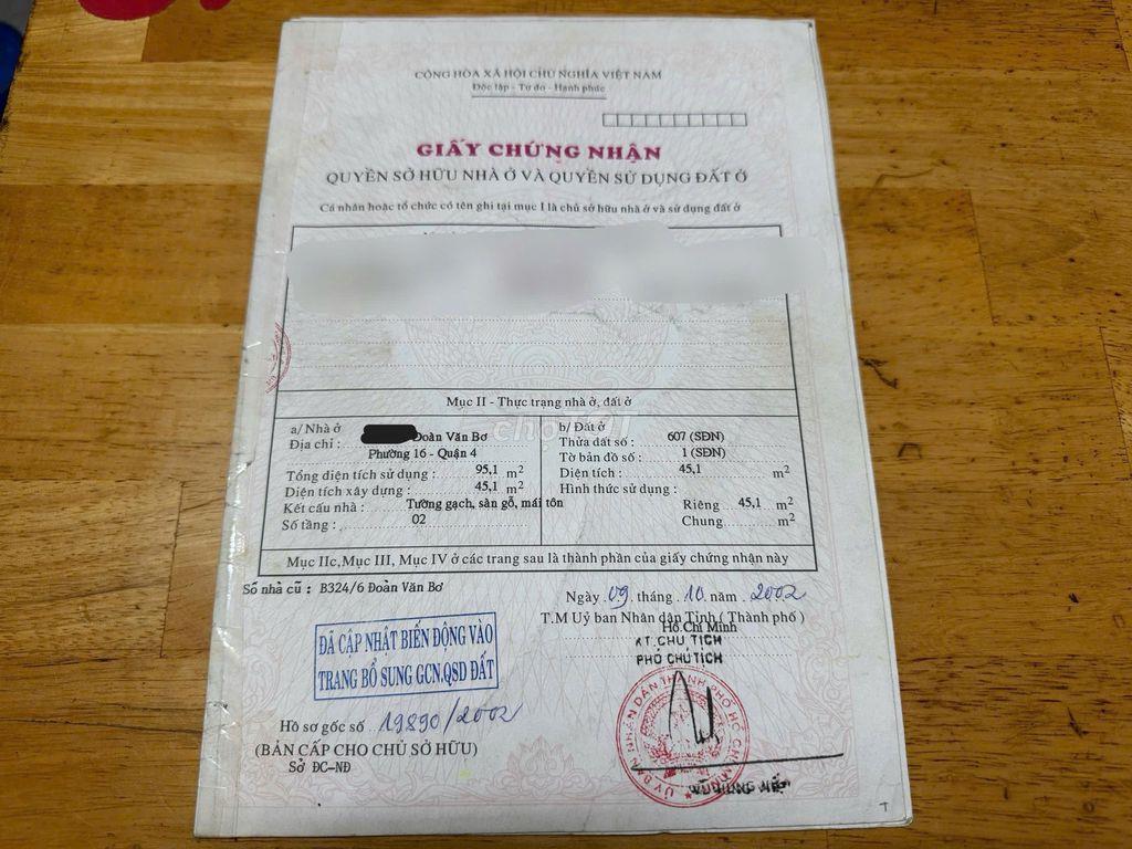 BÁN NHÀ HẺM 3M ĐOÀN VĂN BƠ, P. 16, Q.4, 4.5 TỶ