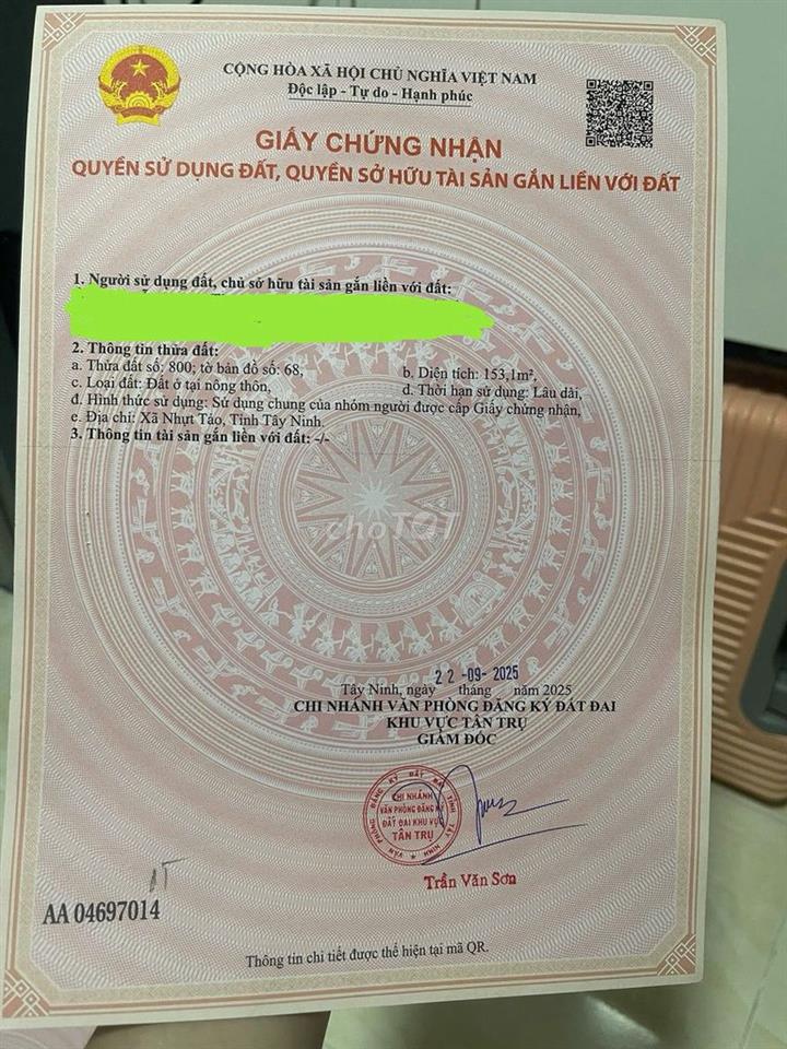 BÁN ĐẤT THỔ CƯ MT LÊ VĂN BÈO, XÃ TÂN NHỰT, H. TÂN TRỤ, 850TR