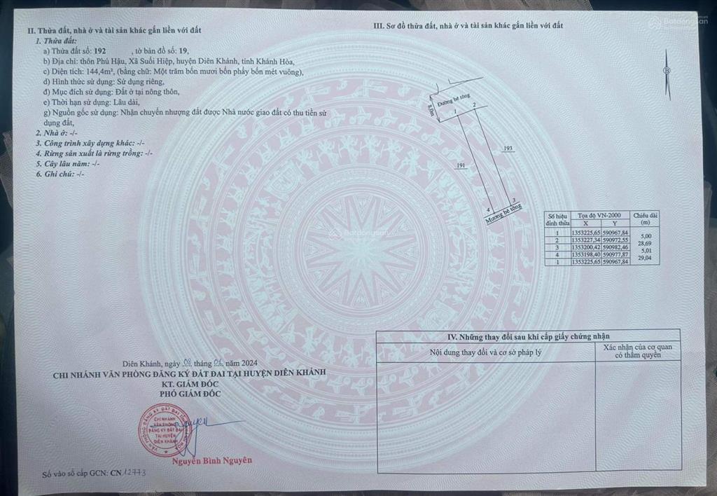 Bán nhanh lô đất thổ cư, khu dân cư đông đúc suối hiệp, diên khánh, khánh hòa