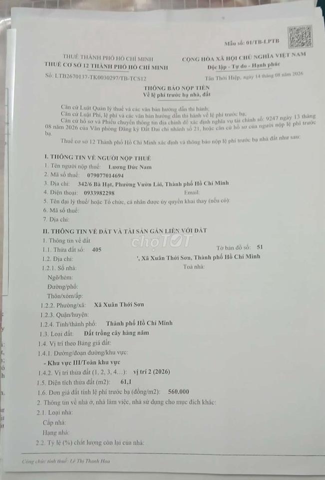 Bán đất Hóc Môn