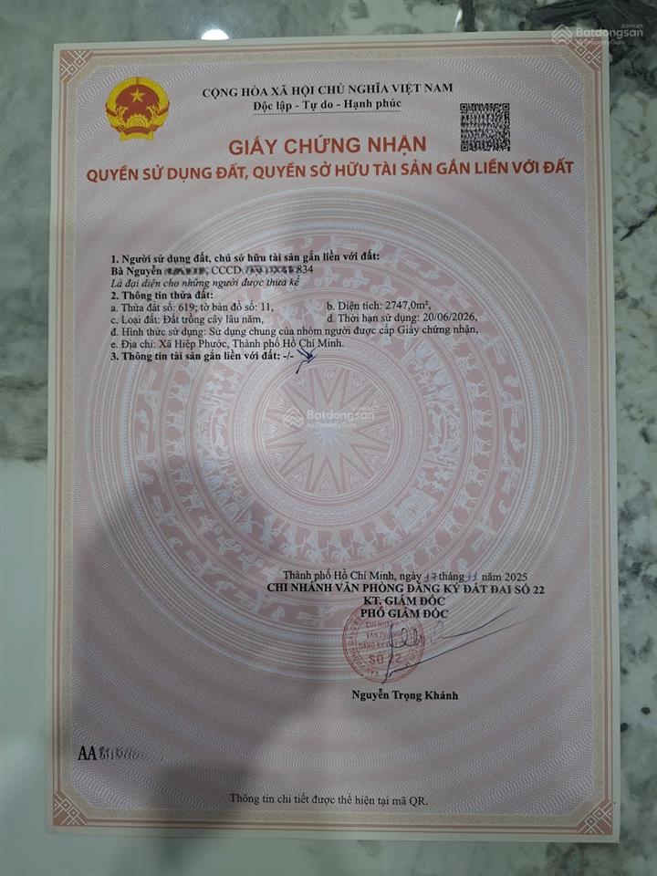 Bán gấp 2.747m2 đất trồng cln gần đường 12 ngô quang thắm, nhà bè giá chỉ 1.7tr/m2