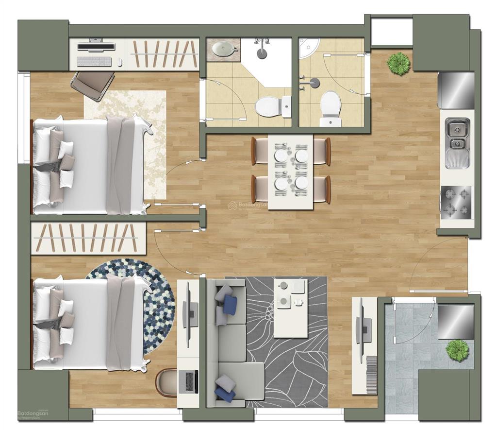 Bán chung cư 2pn2vs full nội thất, giá tốt 3,35 tỷ, 55,6m2 tại park view residence dương nội