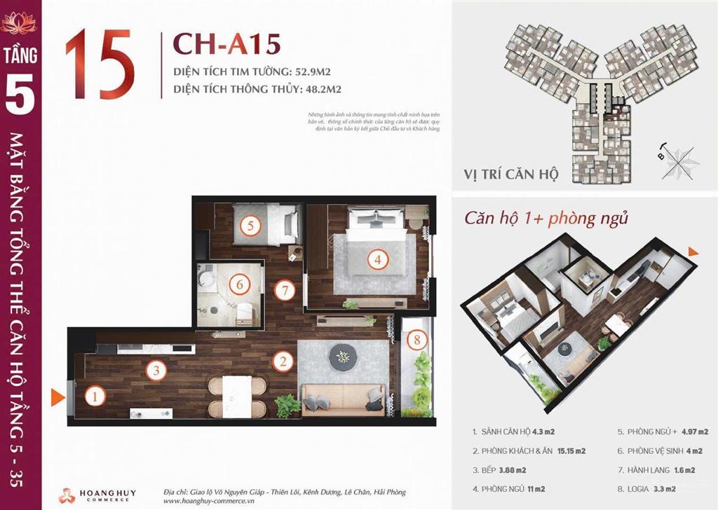 Cần chuyển nhượng căn 1,5 ngủ hoàng huy commerce tòa lotus