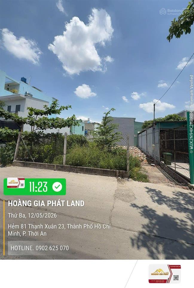 Đất 4m x 20m 75m2 thổ.hẻm thông 8m gần mt hà huy giáp  ngã tư ga. giá rất tốt  có 2 lô liền kề.