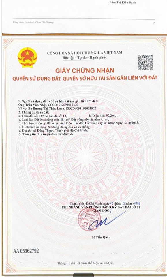 Bán đất sổ hồng riêng đường bùi công trừng, xã đông thạnh, huyện hóc môn cũ diện tích 5x19 mét