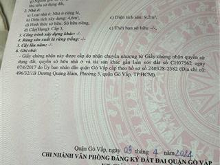 Bán đất dt 4x17 tại dương quảng hàm, phường 6, gò vấp, hồ chí minh giá 8,4 tỷ, 68m2 uy tín hot!