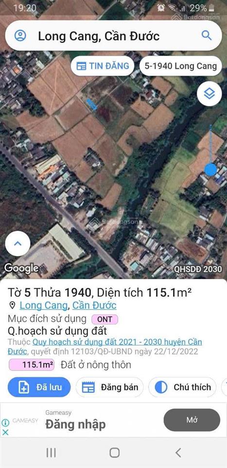 Bán đất tại xã long cang, huyện cần đước, long an, 999 triệu, 115 m2