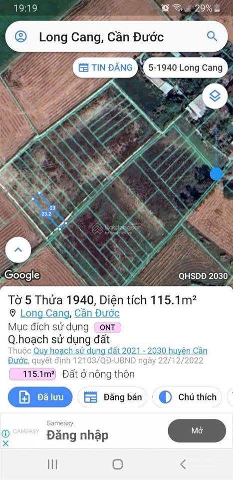 Bán đất tại xã long cang, huyện cần đước, long an, 999 triệu, 115 m2
