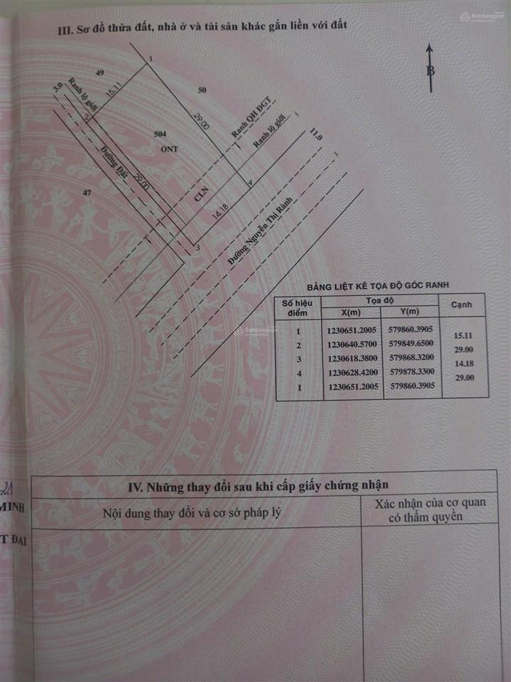 Bán đất mặt tiền đường nguyễn thị rành thổ cư 422m² giá 5,1 tỷ