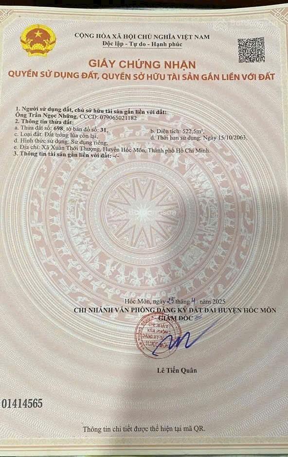 Bán lô đất cn 522m2 mặt tiền đường dương công khi hóc môn