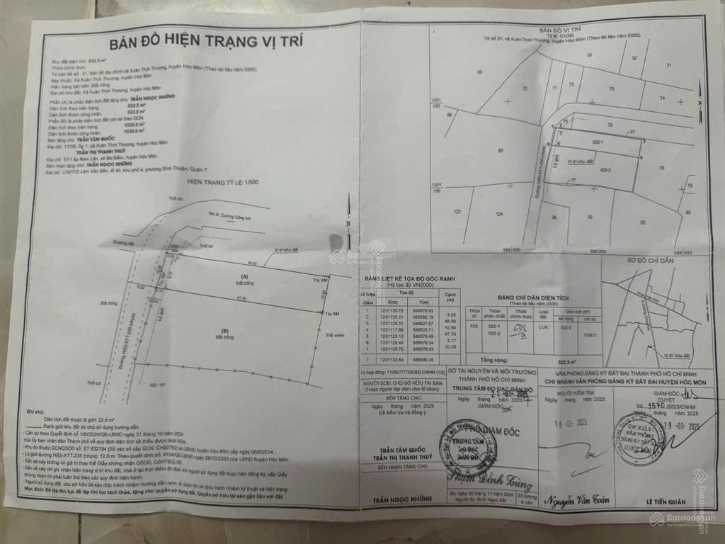 Bán lô đất cn 522m2 mặt tiền đường dương công khi hóc môn