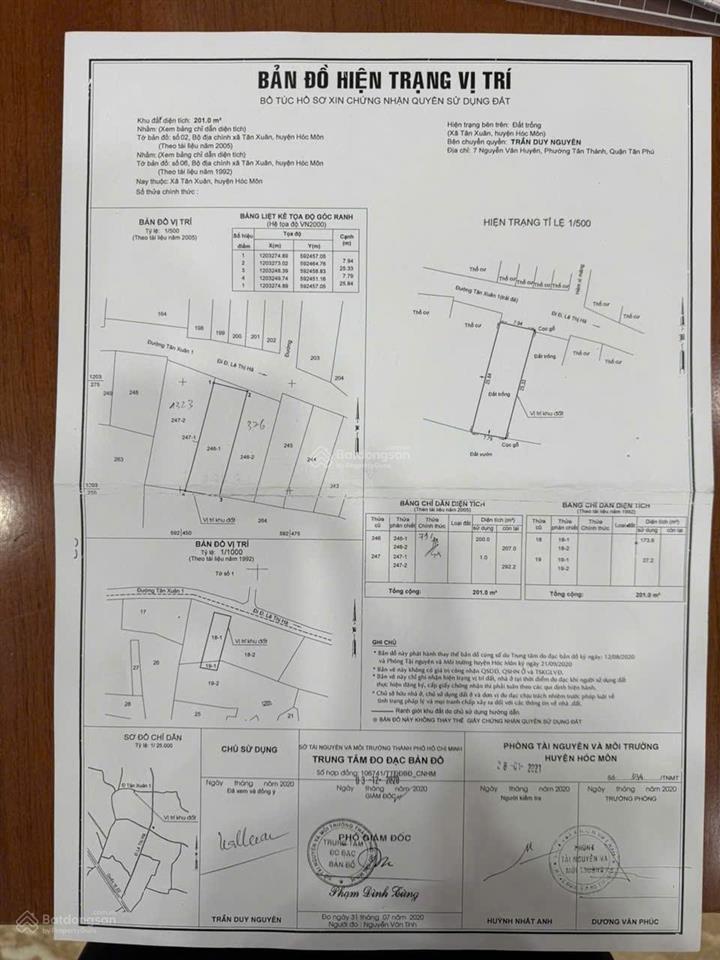 Bán lô đất thổ cư 173m2 mặt tiền đường tân xuân 1 hóc môn