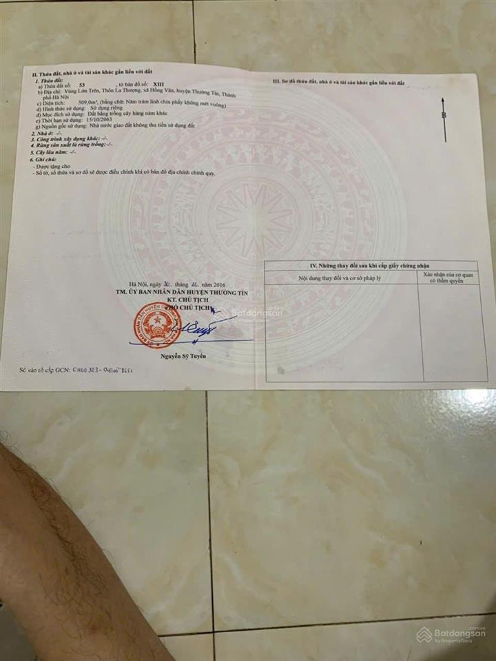 Chính chủ cần bán lô đất 509m2 khu sinh thái xã hồng vân hà nội